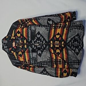 Vintage Easy RidersAztec tribal wool and leather motorcycle jacket men's sz Lg